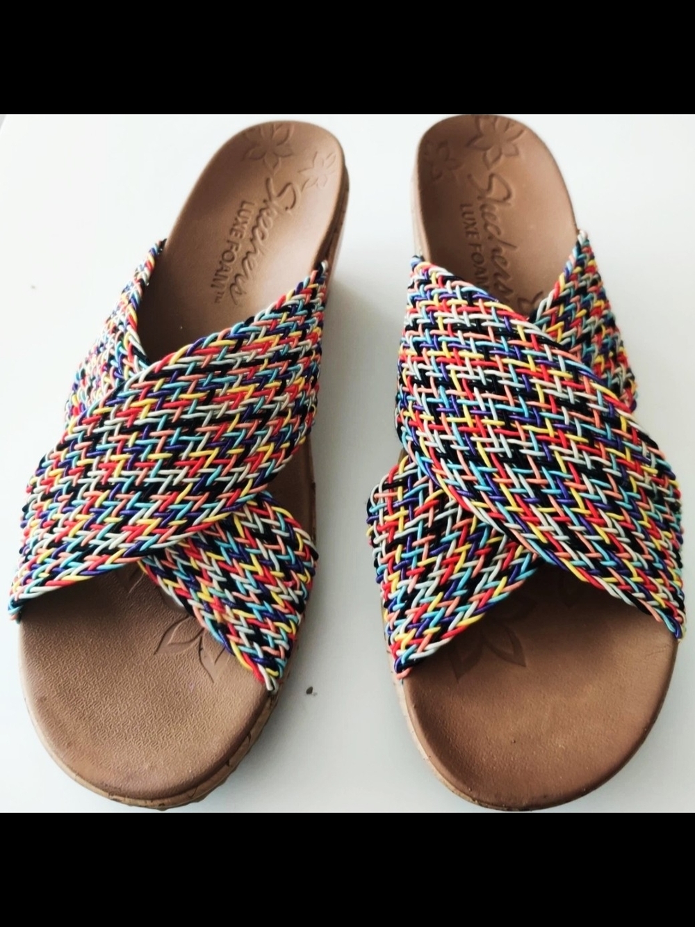 Skechers Womens 9 Slide Synthetic Multicolor Wedge...